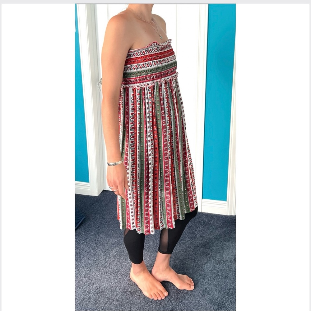 🇨🇦design:unik dual use as skirt or dress smocked w/fun patterned stripes-vintage - Picture 7 of 16